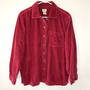 L.L. Bean Vintage Red Corduroy Button Down Shirt Top Size L